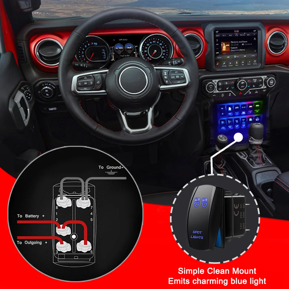 12V 24V Car Boat Rocker Toggle Switch Waterproof ON/OFF 5 Pin Latching Marine Push Button LED Light Bar FOG REAR SPOT Lights - купить по