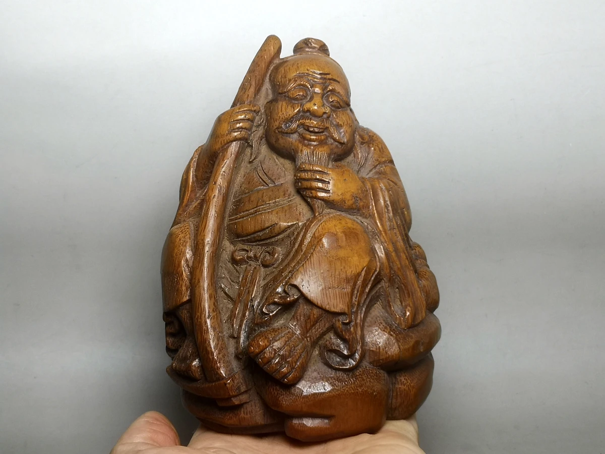 

1919 5,3 "старинное китайское народное искусство наследия, резная бамбуковая статуя для мужчин, настольное украшение для коллекции