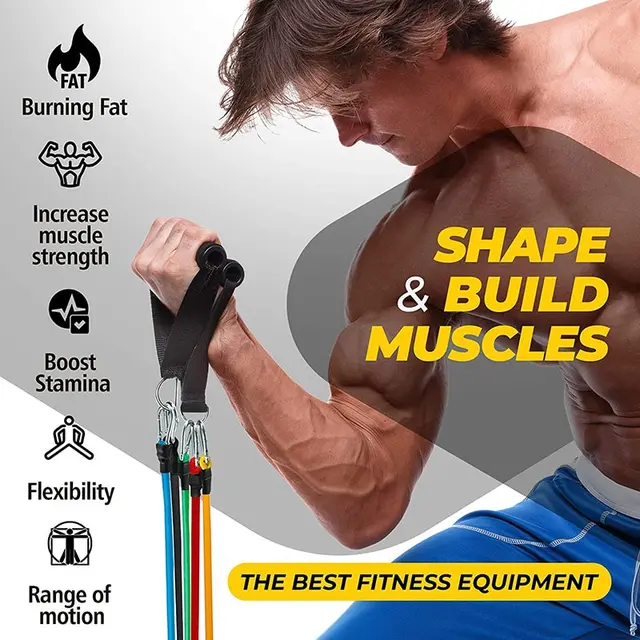 11Pcs Resistance Bands 100lbs Indoor Portable Fitness Equipment Yoga Home Gym Exercise Expander Tube Elastic Pull Ropes 5