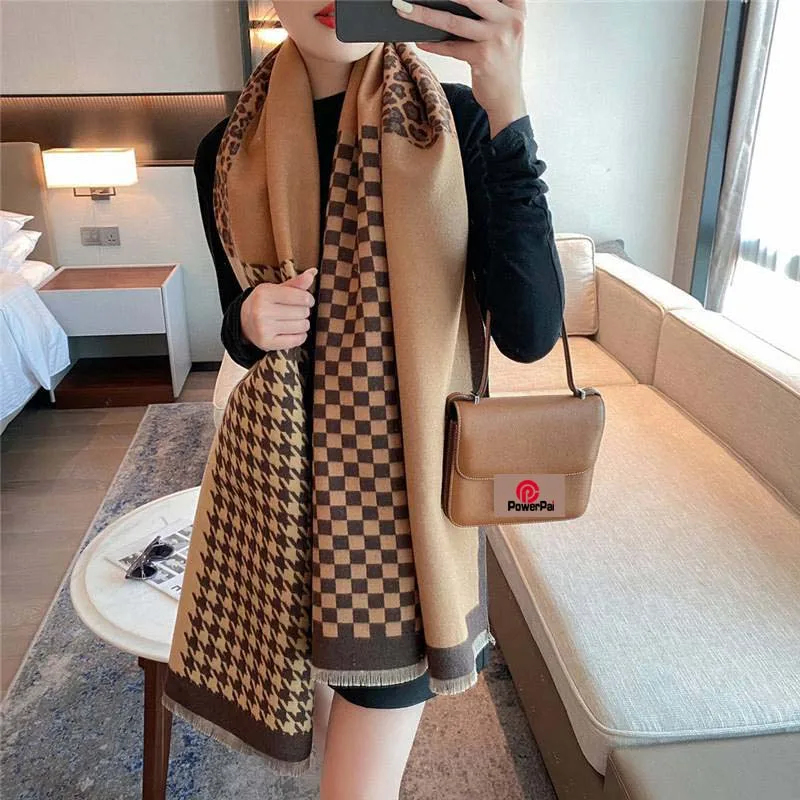 

Fashion Multicolor Plaid Leopard Imitate Cashmere Scarf Long Women Shawl Autumn Winter Warm Neckerchief Wraps Double Sides