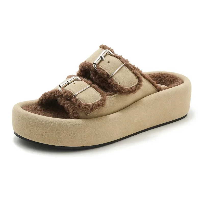 Khaqi тапочки на плоской подошве с металлической пряжкой и круглой головкой