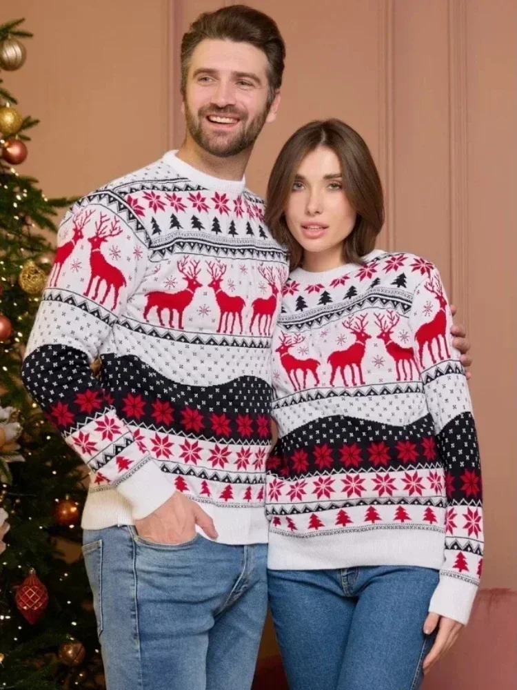 

Новинка 2024, Повседневная Свободная одежда для мужчин и женщин, парные свитера, рождественские Семейные Джемперы, теплая плотная трикотажная одежда, Рождественский образ