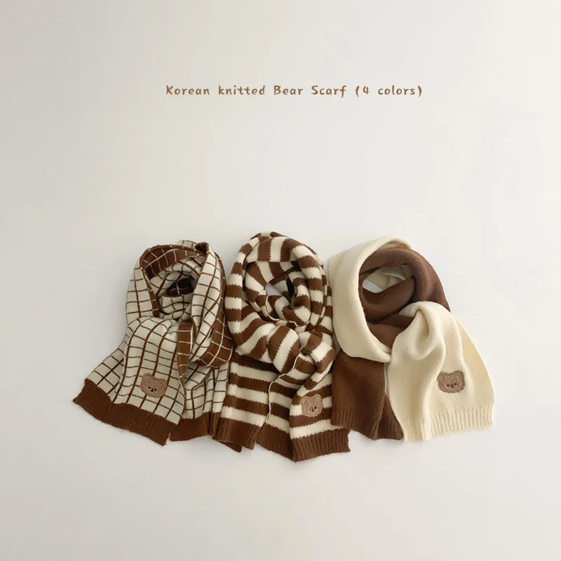 

1 Pc Kids Scarf Korean Fashion Milk Tea Color Cute Bear Scarf for Boys Girls Autumn Winter Soft Plush Scarf for 3-8 Year Baby