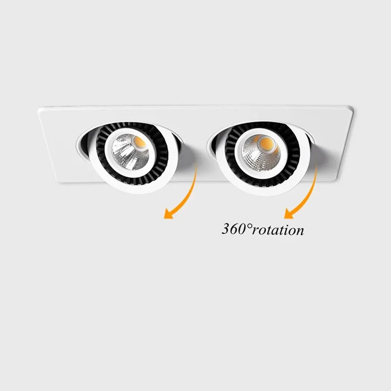 Встраиваемый квадратный потолочный COB светильник вращающийся на 360 градусов 14 Вт