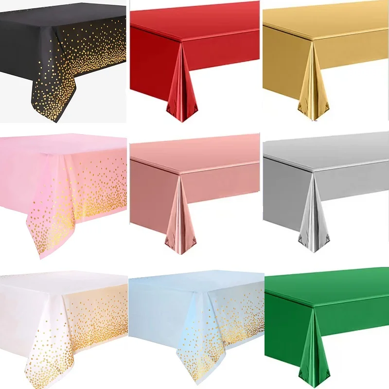 

137X274cm Disposable White Black Dots and Gold Rose Gold Foil Glossy Tablecloth Birthday Party Bride Wedding Scene Arrangement