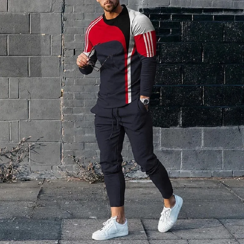 New Long Sleeve T Shirt Trousers 2 Piece Set Fashion Tracksuit Oversized Jogging Suit Casual Simple Streetwear Man Sets Clothing