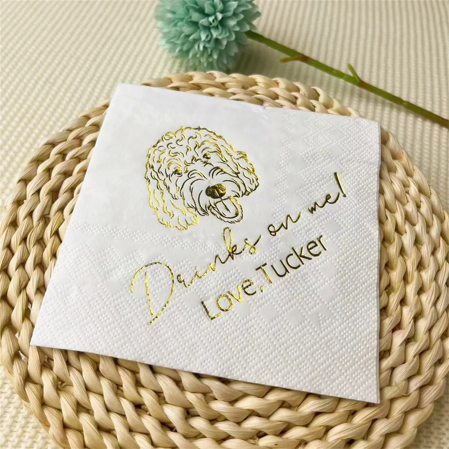 50 PCS Custom Pet Cocktail Napkins Dog Wedding Customized Gold Fo