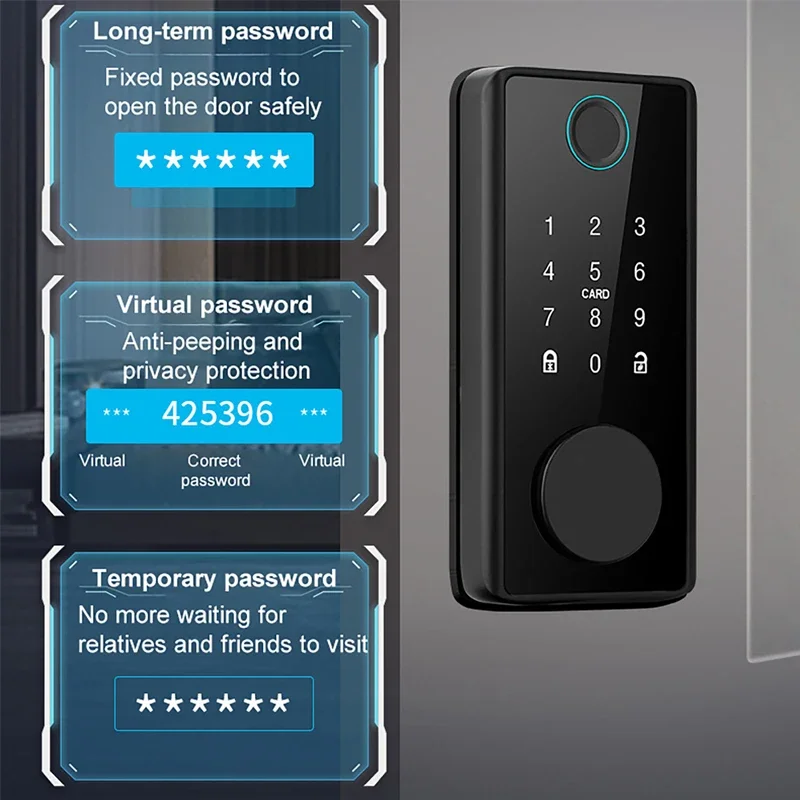 Фото Умный замок с засовом по отпечатку пальца с защелкой/датчиком двери TT Lock APP Пароль/карта/ключ разблокировки Электрический деревянный дверной замок Tuya №2