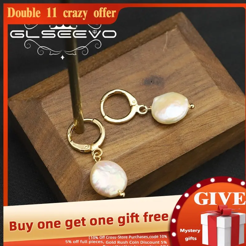 

GLSEEVO Natural Baroque Freshwater Pearls Ear Buckles Korean Style Cute Simple Trendy Earring Party Ball Birthday Gifts GE1181