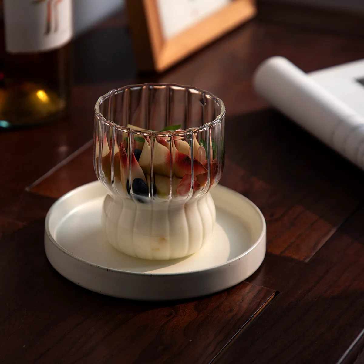 

Cute Stripe Fat Cup Household Ice Cream Cup Milk Breakfast Oat Cup Creative High Borosilicate Glass Water Cup