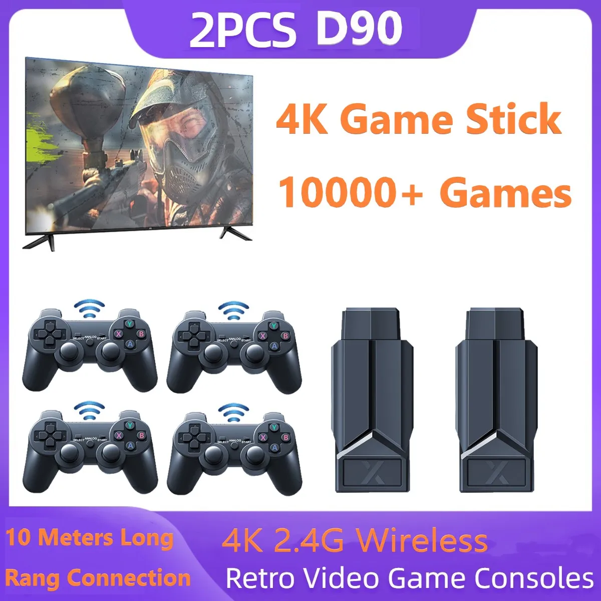 

2Units D90 Новый 4K Game Stick 15000Games D90 Ретро игровая консоль 64G HD выход 2.4G Беспроводные контроллеры PS1 ATARI Детский подарок