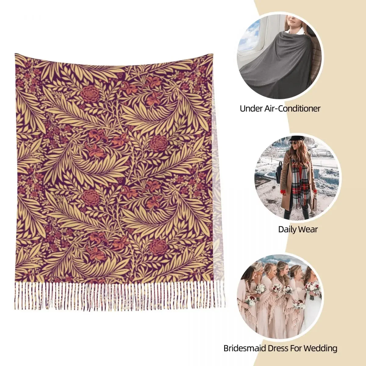 Антикварный шарф William Morris для женщин теплые зимние шали из пашмины и накидка