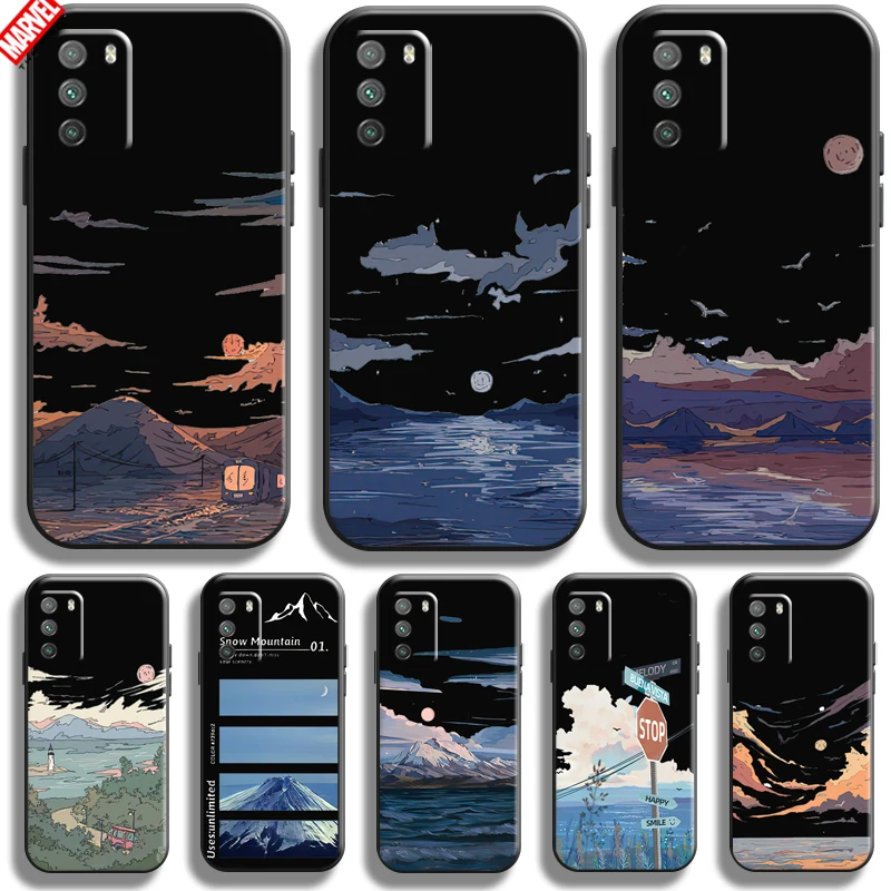 

Hand Painting Landscape For Xiaomi Poco X3 PRO NFC X3 GT M3 M3 Pro 5G F3 GT Phone Case Coque Silicone Cover Black
