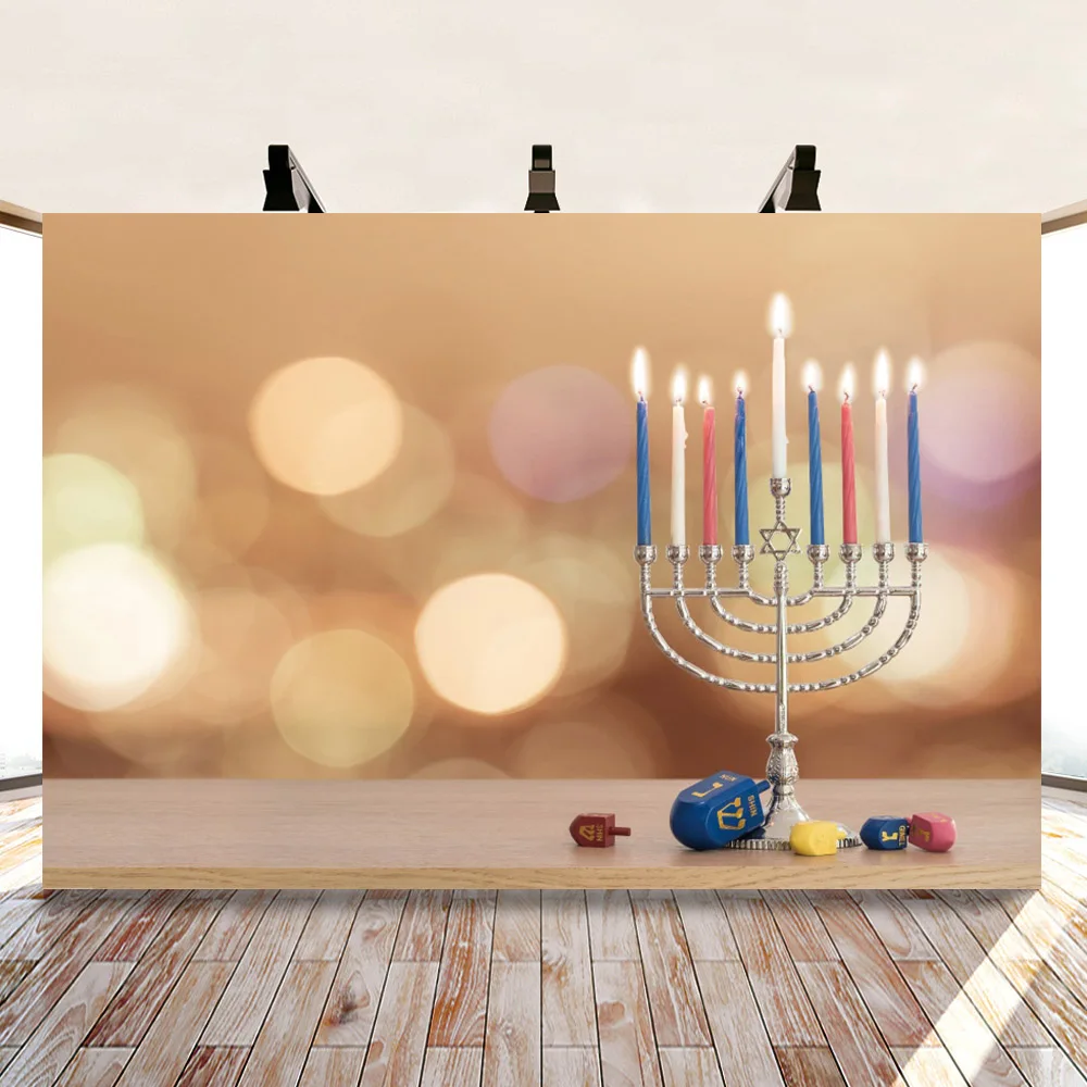 

Burning Candle Background Nine Candlesticks Hanukkah Religion Ceremony Decoration Studio Backdrop Vinyl Booth Poster