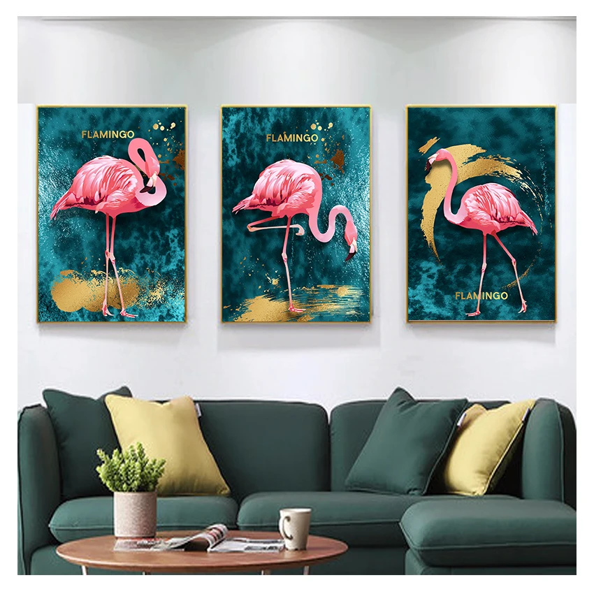 Золотой фламинго синий морской фотопринт живопись с животными современный