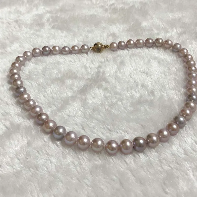 ELEISPLJEWELRY 9MM Round Natural Purple Pearls Necklace  #23000123