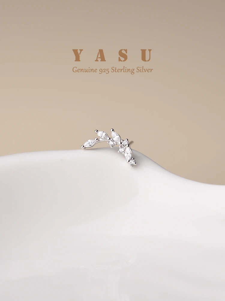 

Yasu Real 925 Sterling Silver Plated 18k Gold Crystal Olive Branch Stud Earrings For Women Exquisite Glitter Girl's Jewelry Gift
