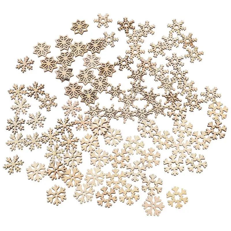 

100/50pcs Assorted Pattern Wooden Pieces Christmas Snowflake Cutouts Craft Embellishments DIY Decorative Accessories Ornament