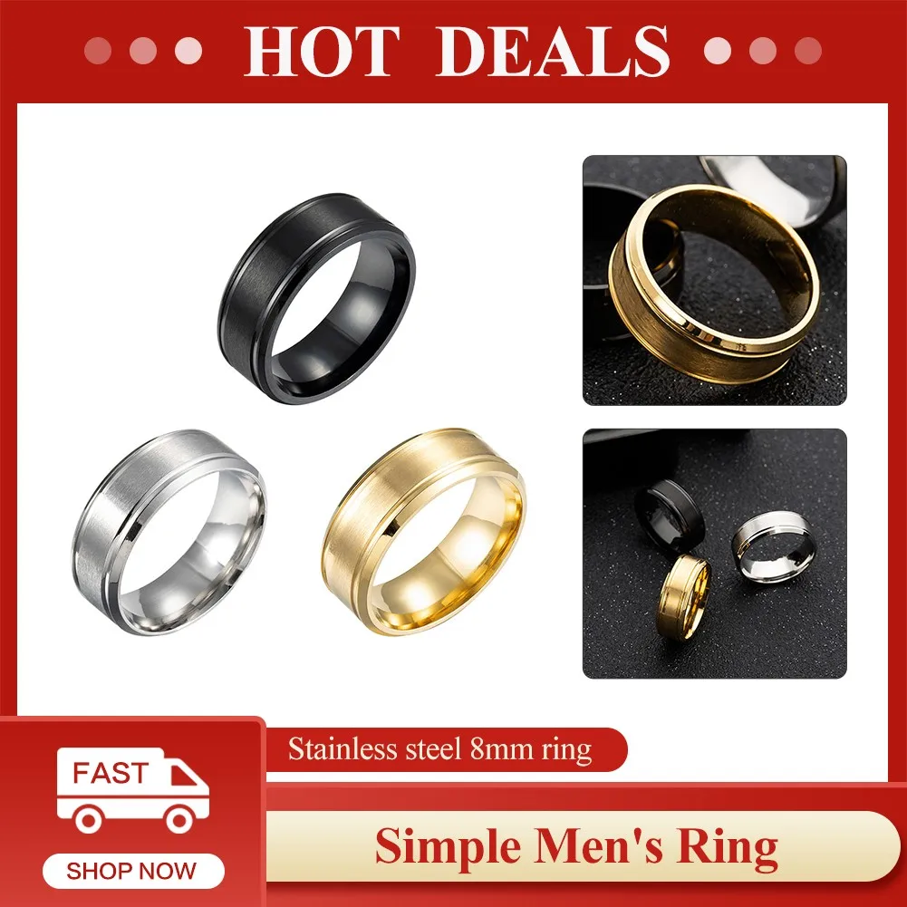 

Fashion Men's Carbon Fiber Ring And Men's Rings Stainless Steel 8mm Wide Matte Double Beveled Jewelry Ring Gift
