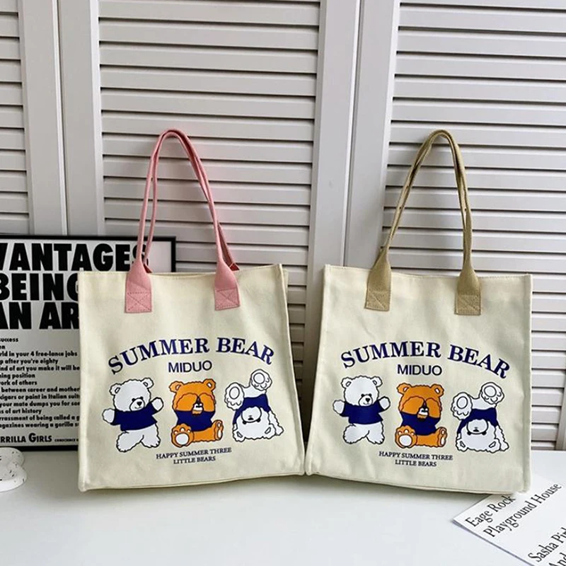 Милая сумка с принтом три маленьких медвежонка большая вместительная холщовая