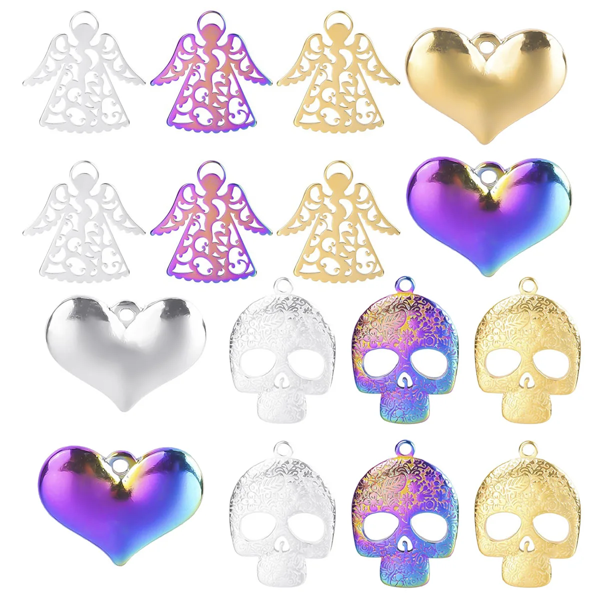 

Personality Stainless Steel Halloween Skull ＆ Angel Love Heart Charms Pendant DIY Gift Necklace Jewelry Making Supplies Material