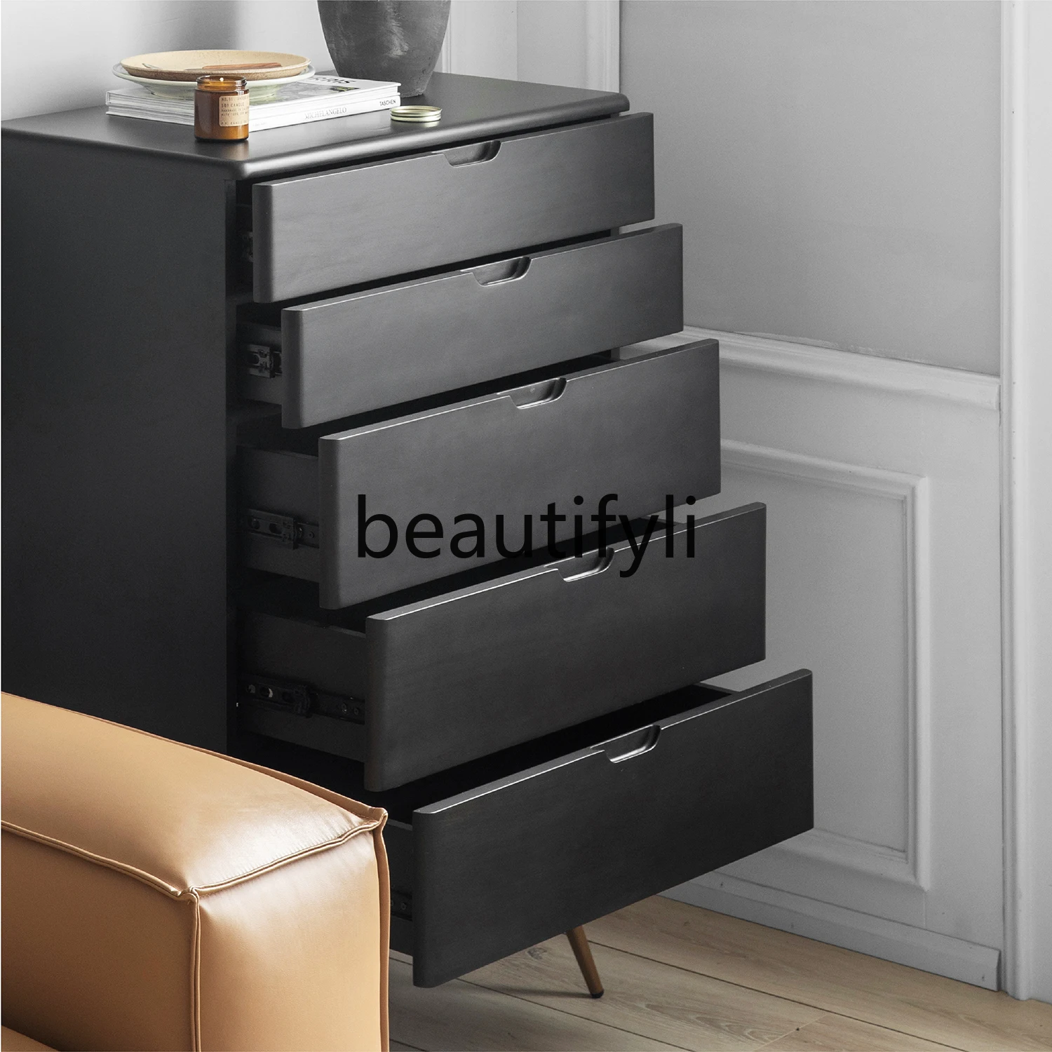 Комод из черной смородины массив вишневого дерева современный черный комод в