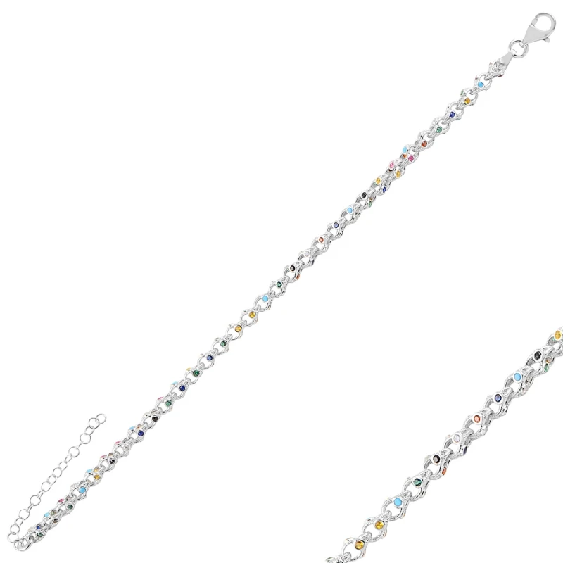 

Silver 925 Sterling Mixed Color Zircon Stone Bracelet