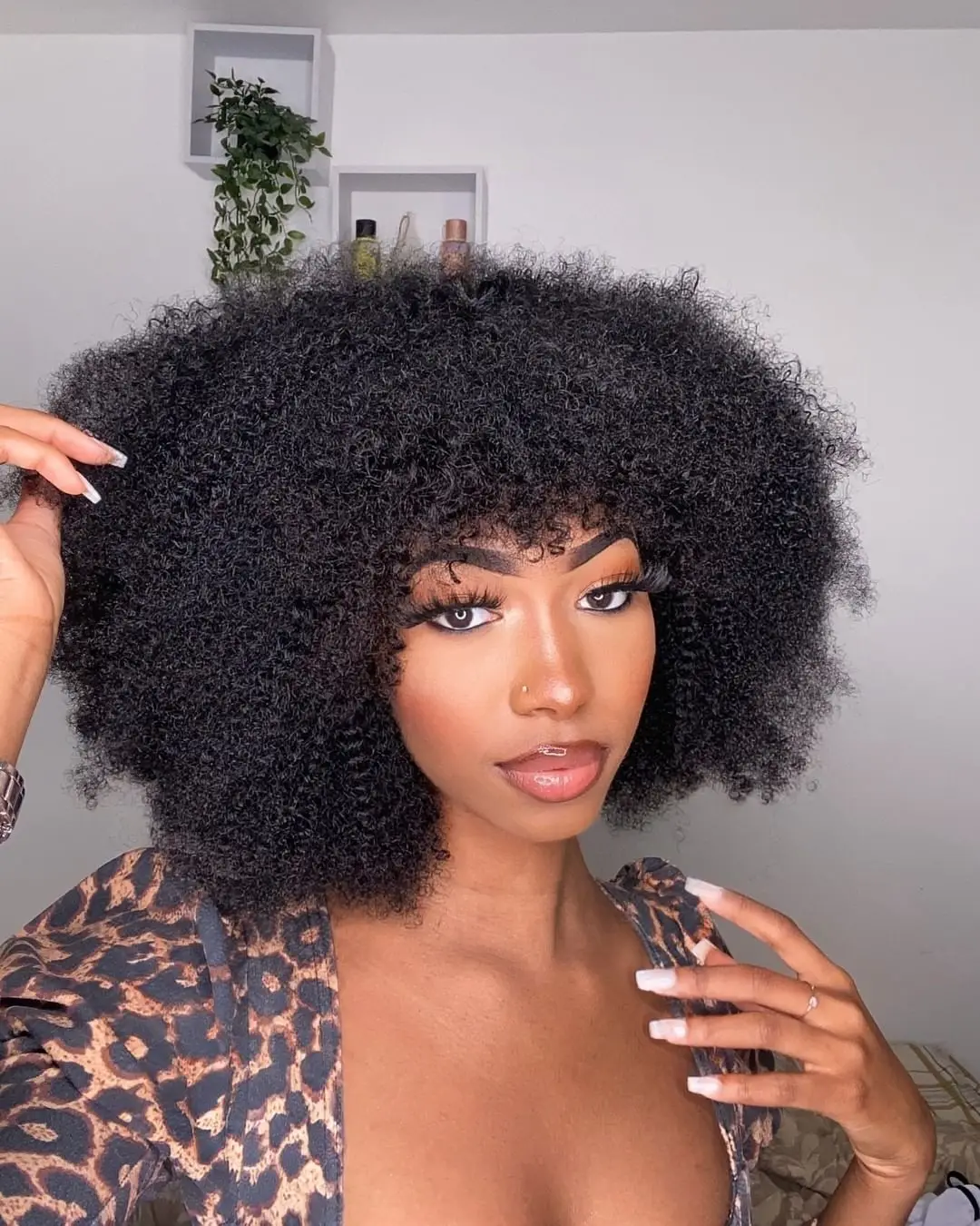 Afro Kinky Curly Wig Human Hair Wigs With Bangs 200 220 Density Remy Brazilian Full Machine Top Wig For Women Gorgius