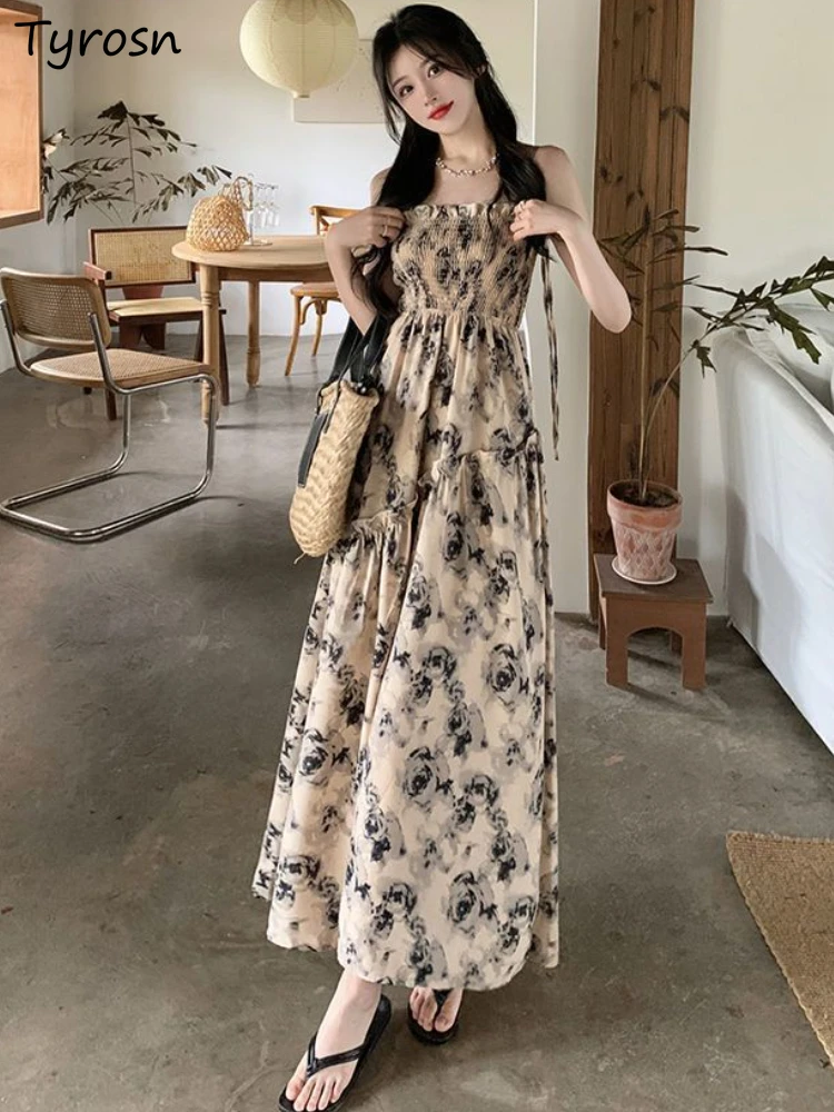 

Женские платья, элегантные универсальные нежно-белые винтажные праздничные Повседневные платья миди без рукавов с цветочным принтом