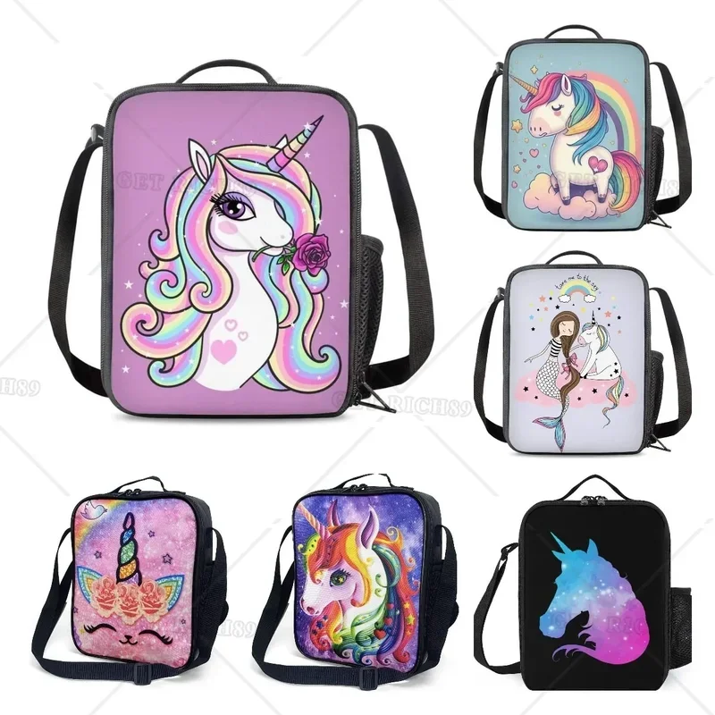 Блестящая Радужная сумка для ланча с единорогом переноски изолированный