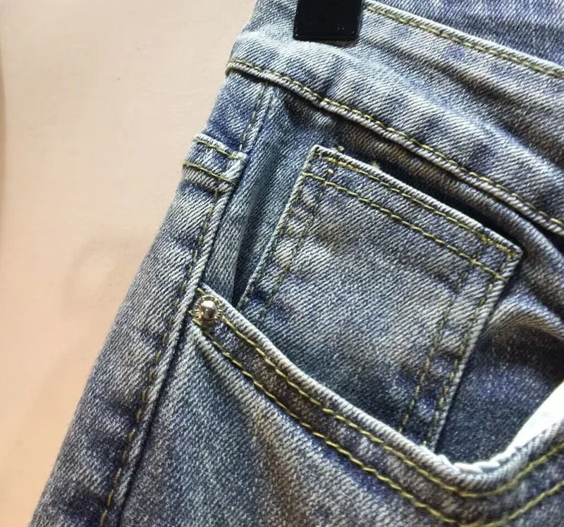 2023 Spring Summer New Exquisite Rhinestone Beaded High Waist Slim Skinny Blue Jeans Women's Slit Flare Jeans Black Jeans Female