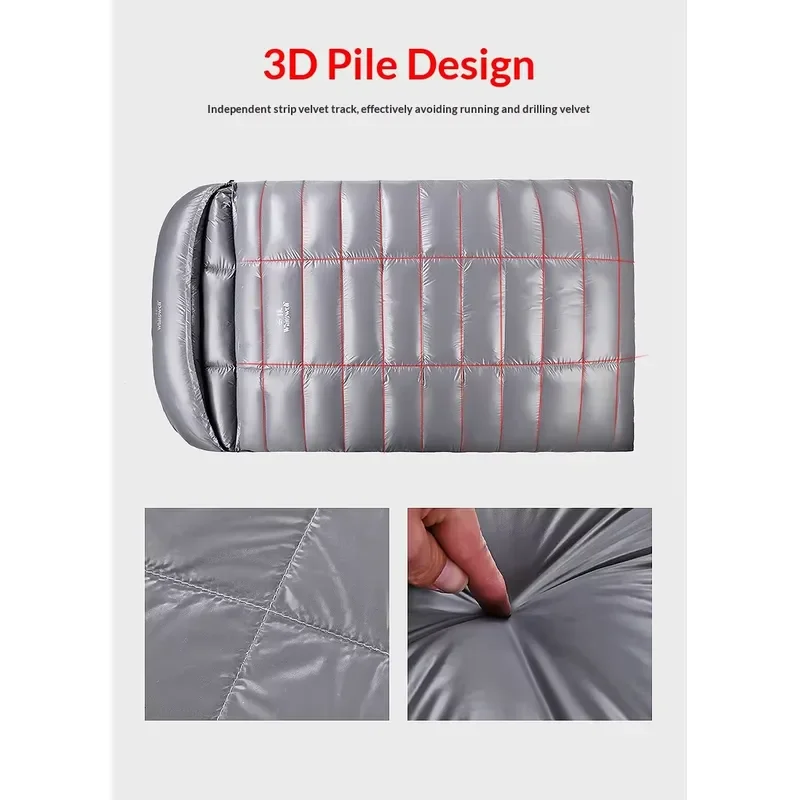 Фото Спальный мешок Hikeon Double-Size Envelope Type, нейлоновый, с наполнителем из утиного пуха, удлиненный, унисекс, для взрослых, 2-сезонный, для холодной погоды, дышащий №2