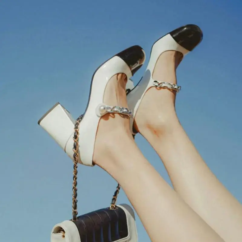 

Retro Mary Jane Shoes Women's Pumps Square Head Thick Heel Shoes 2022 Spring Autumn New One-word High-heel Platform Shoes Ladies
