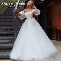 graceful off the shoulder puff sleeves wedding dress strapless beadings wedding gown appliques backless dress for women 2022