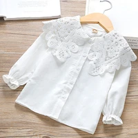 white blouse 2 9 year kids cotton blouse girls autumn clothes basic chic solid lace embroidery collar princess clothes tee child