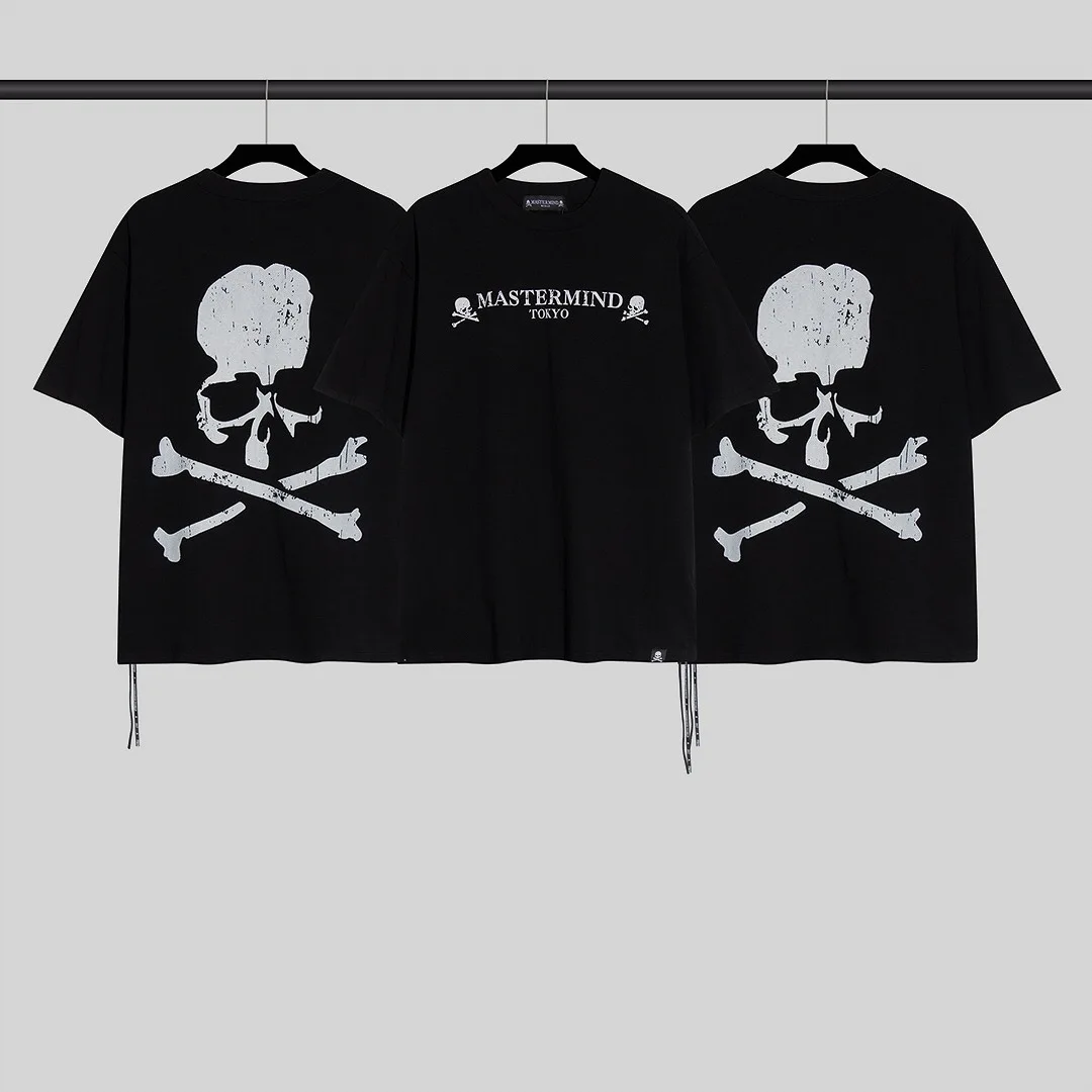 

MMJ Co Branded black printed round neck loose casual men's and women's T-shirt