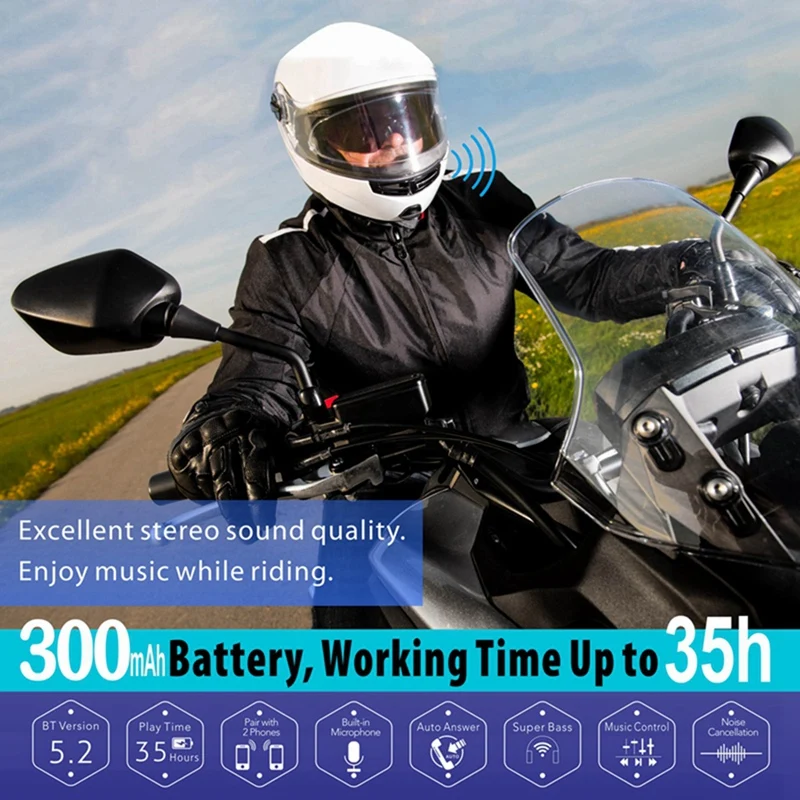Bluetooth 5.2 Motorcycle Helmet Headset Wireless Earphone Handsfree Call Kit Stereo For MP3 Music Player Replacement Parts