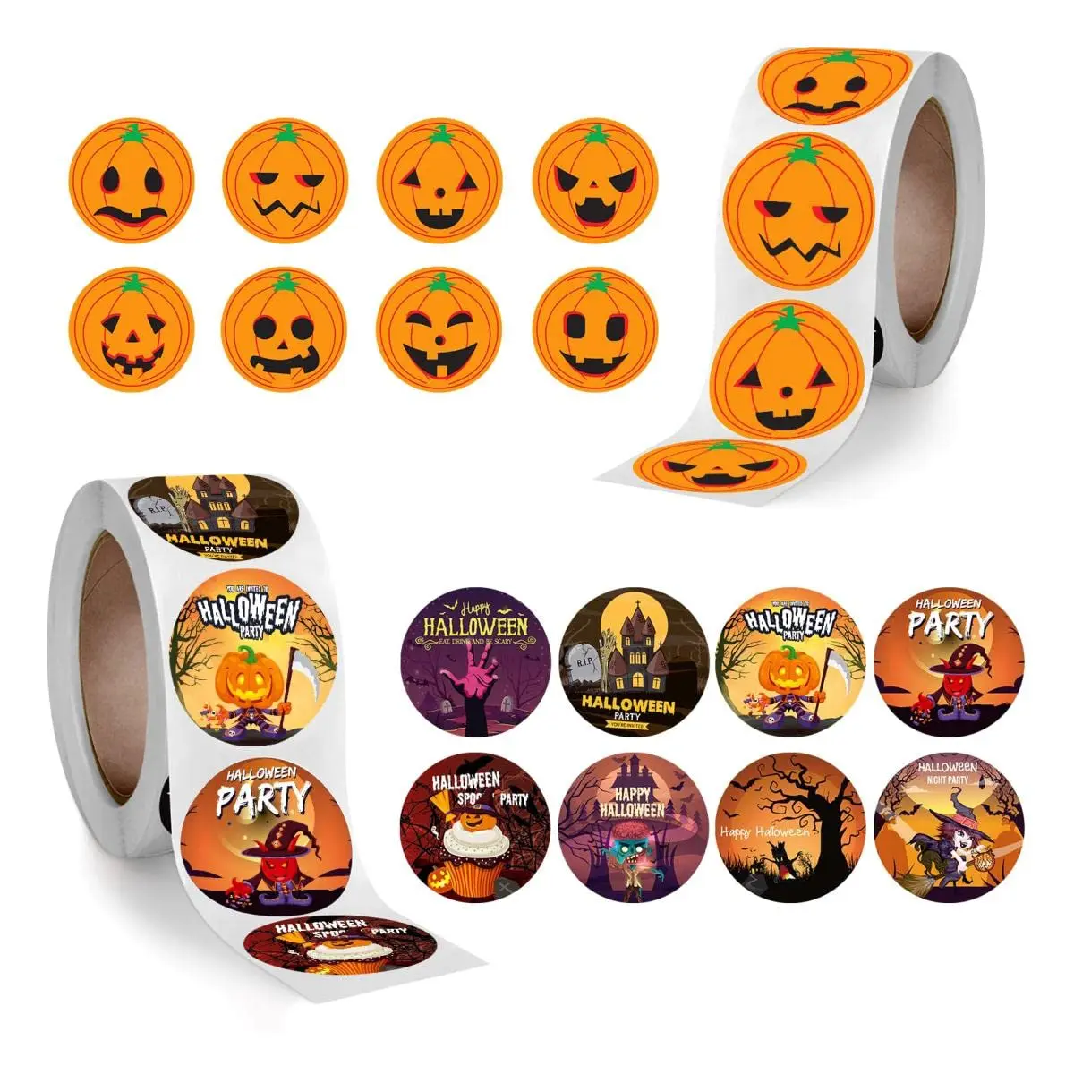

1000PCS Halloween Stickers for Kids 16 Designs Round Seal Label Roll Pumpkin Bat Witch Spider Stickers Bag Scrapbook Decoration