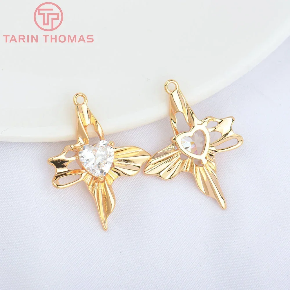 (4935) 4 шт. 21x25 5 мм 24-каратное золото латунь с сердечком крестом подвески высокое