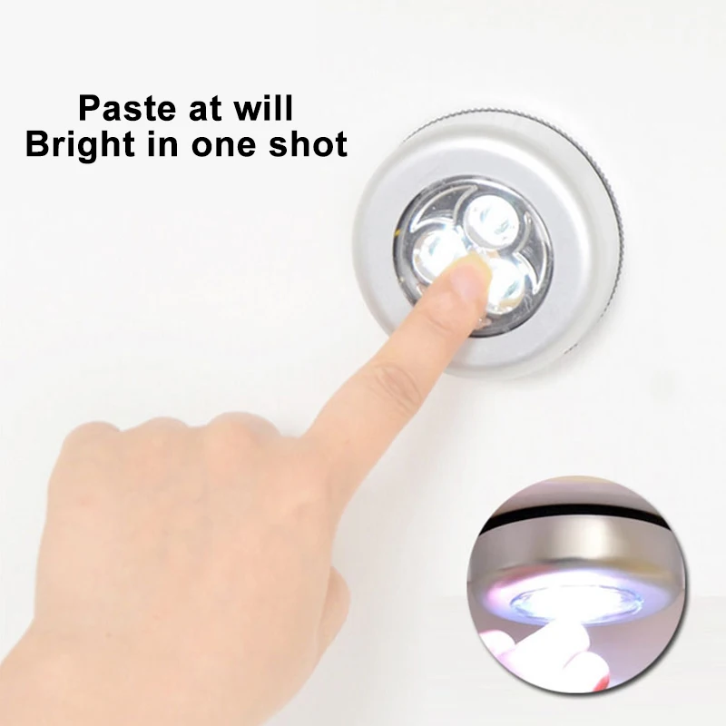 

NEW 3 LED Battery Powered Wireless Night Light Stick Tap Kitchen Bedside Mini Touch Light Push Security Closet Cabinet Wall Lamp