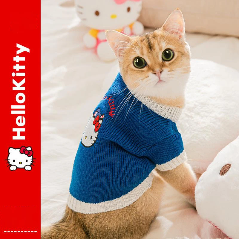 

Милый мультяшный свитер Hello Kitty для домашних животных, кошек, теплый и плотный жилет для собак, маленьких и средних собак и кошек, весенний пл...