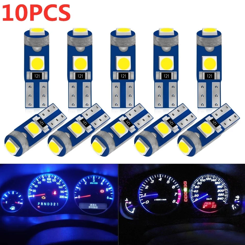 10 шт., светодиодные лампы Т5 W3W W1.2W для салона автомобиля, 12 В, 2/10 шт.