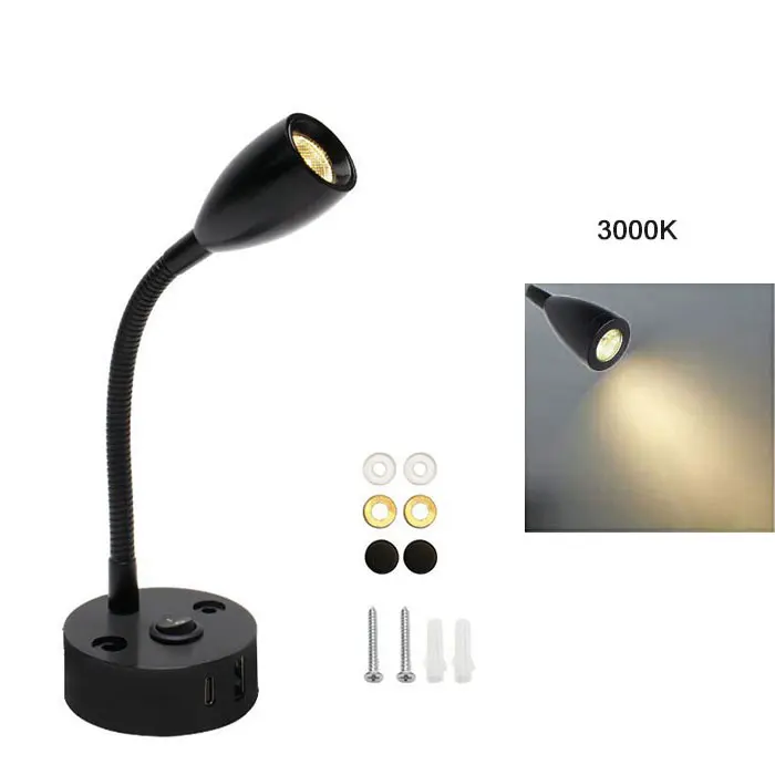 

Лампа для чтения на гибкой стойке 12 В с USB Type C, быстрое зарядное устройство, гибкая лампа 24 В для лодки, кемпера, фургона, прицепа, внутреннее освещение