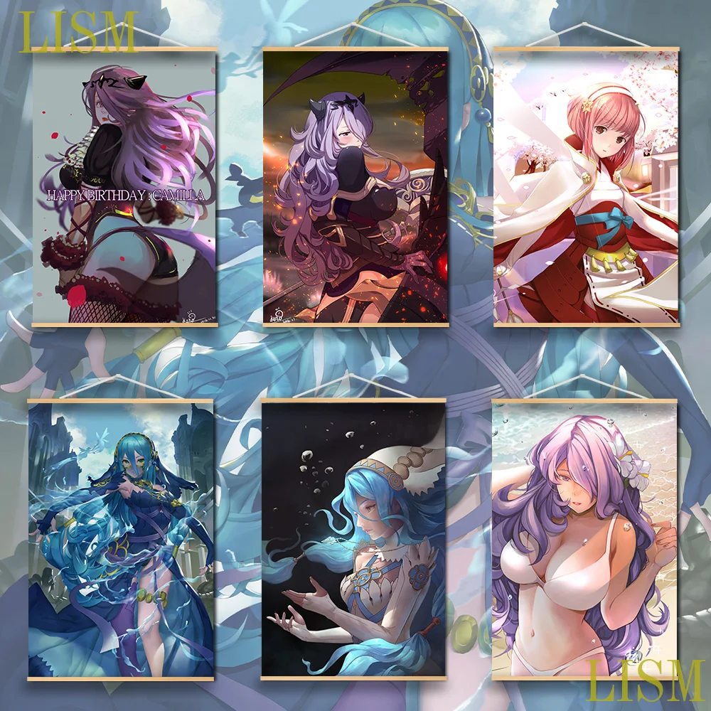 

Fire Emblem Heroes if Aqua Camilla Sakura Anime manga wall Poster solid wood hanging scroll with canvas painting