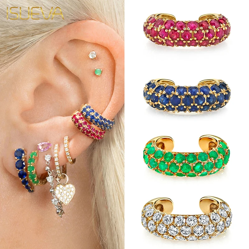 

ISUEVA Gold Filled Clip Earrings for Women Colorful Zircon Fake Piercing Women's Ear Cuff 2022 Wedding Jewelry Wholesale