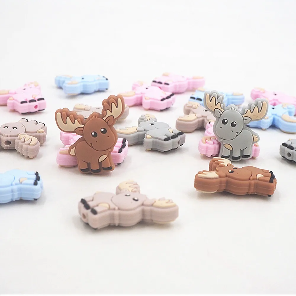 

Chenkai 50pcs Deer Silicone Beads Christmas Beads BPA Free Teething Infant Chewable Dummy Necklace Pacifier Toy Gift Accessories