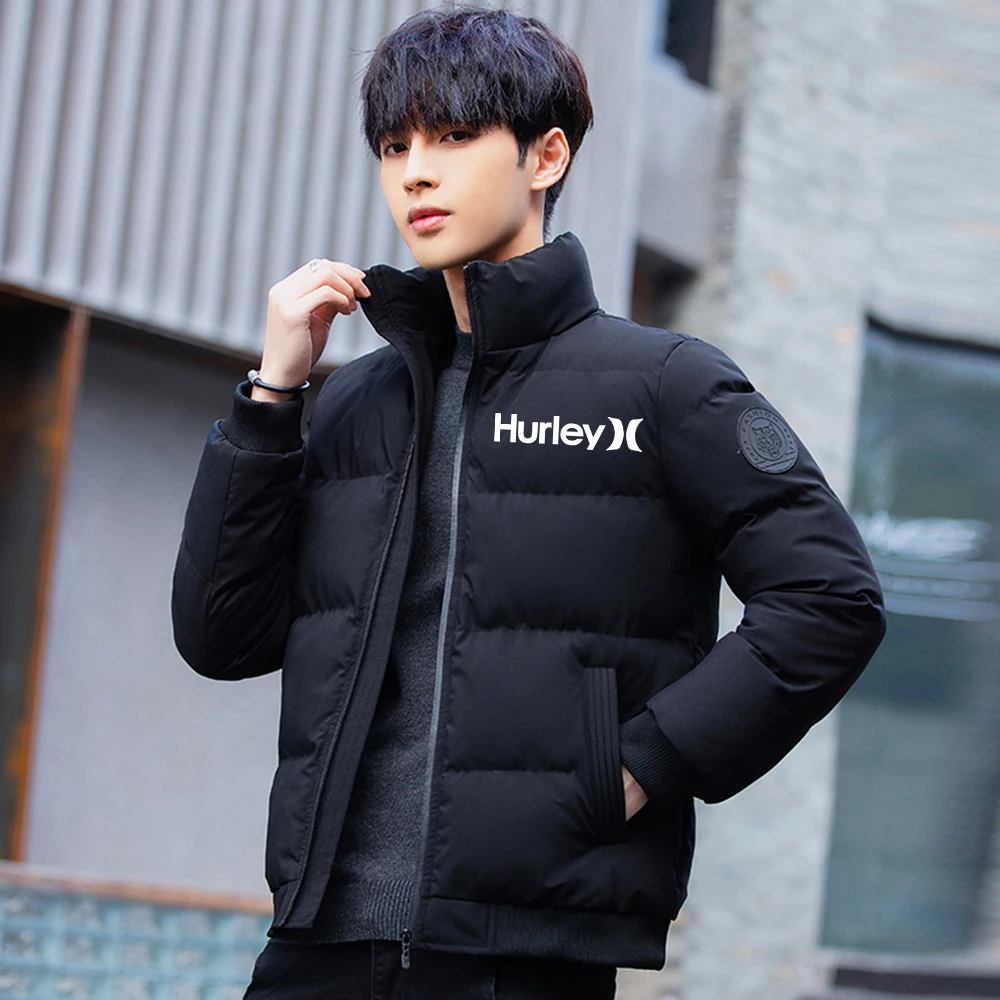 

Winter Essentials Warm Male Coat Casual Winter Men's Thick Stand-up Collar Down Jacket Hurley Printed Parka Fashion Zipper Tops