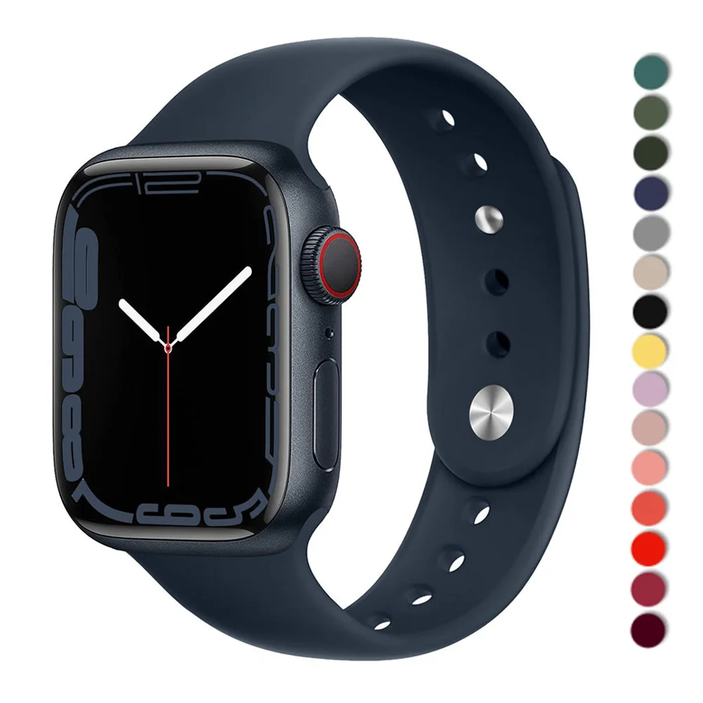 

Ремешок силиконовый для Apple Watch Band 44 мм 40 мм 45 мм 41 мм 42 мм 38 мм 45 мм, аксессуары для часов IWatch Series 7 6 5 4 3 SE correa