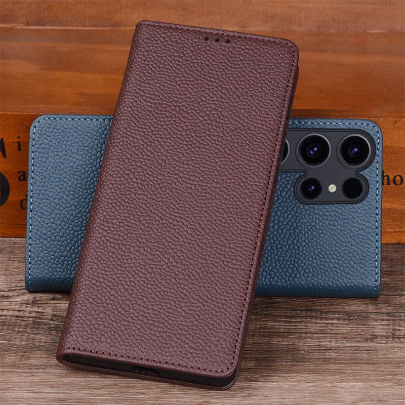 

Чехол-бумажник из натуральной кожи личи для Samsung Galaxy S23 S22 Ultra S21 S20 Fe Plus