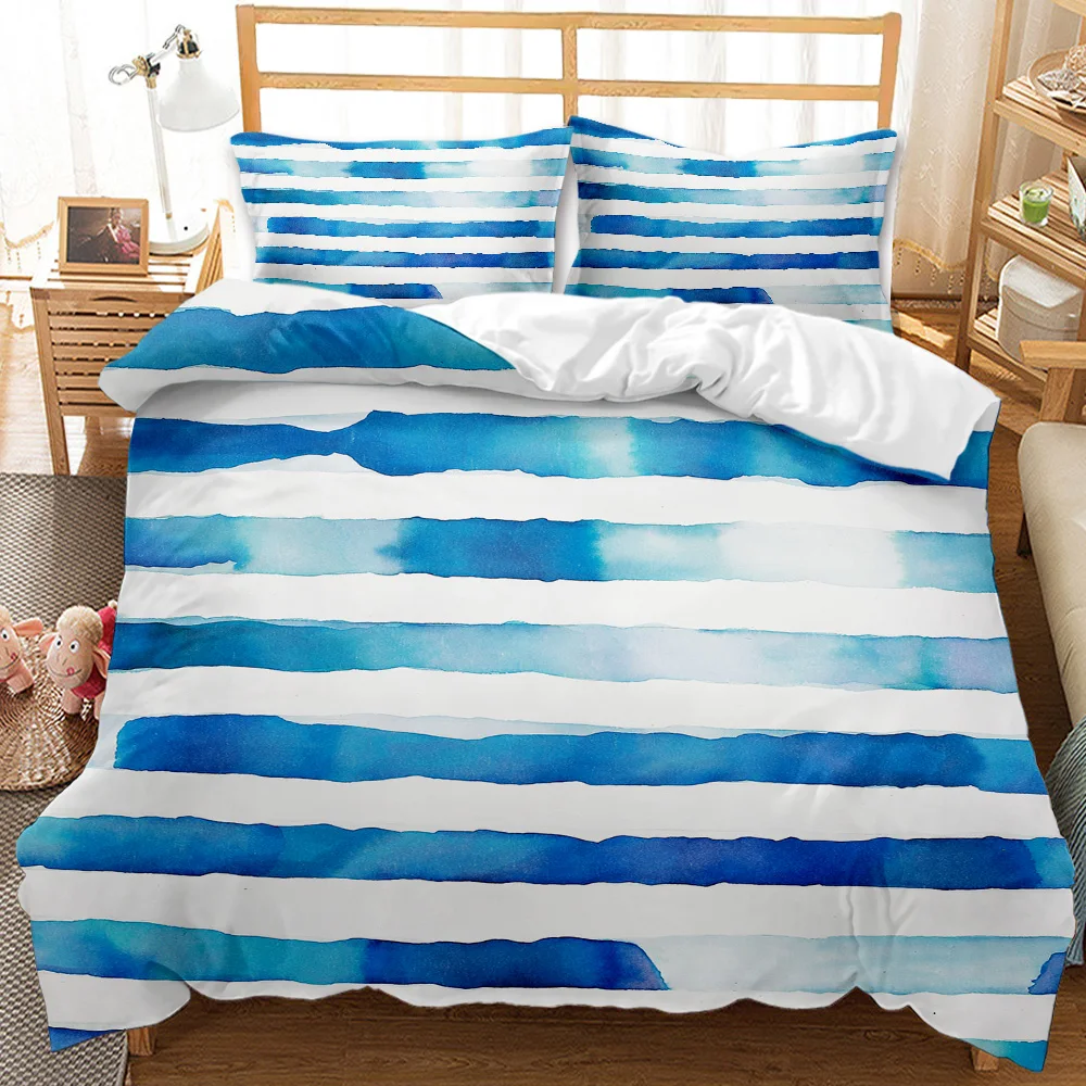

Geometric Pattern Duvet Cover Modern Circled Wavy Like Blue White Stripes Bedding Set Double Queen King Polyester Qulit Cover